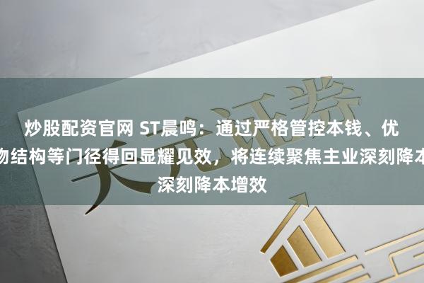 炒股配资官网 ST晨鸣：通过严格管控本钱、优化产物结构等门径得回显耀见效，将连续聚焦主业深刻降本增效
